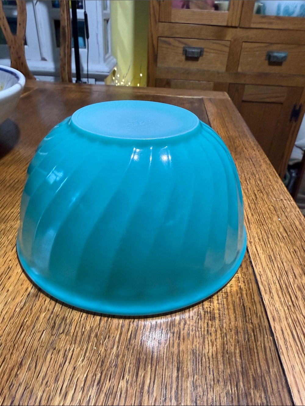 Vintage Fire king rainbow swirl turquoise mixing bowl